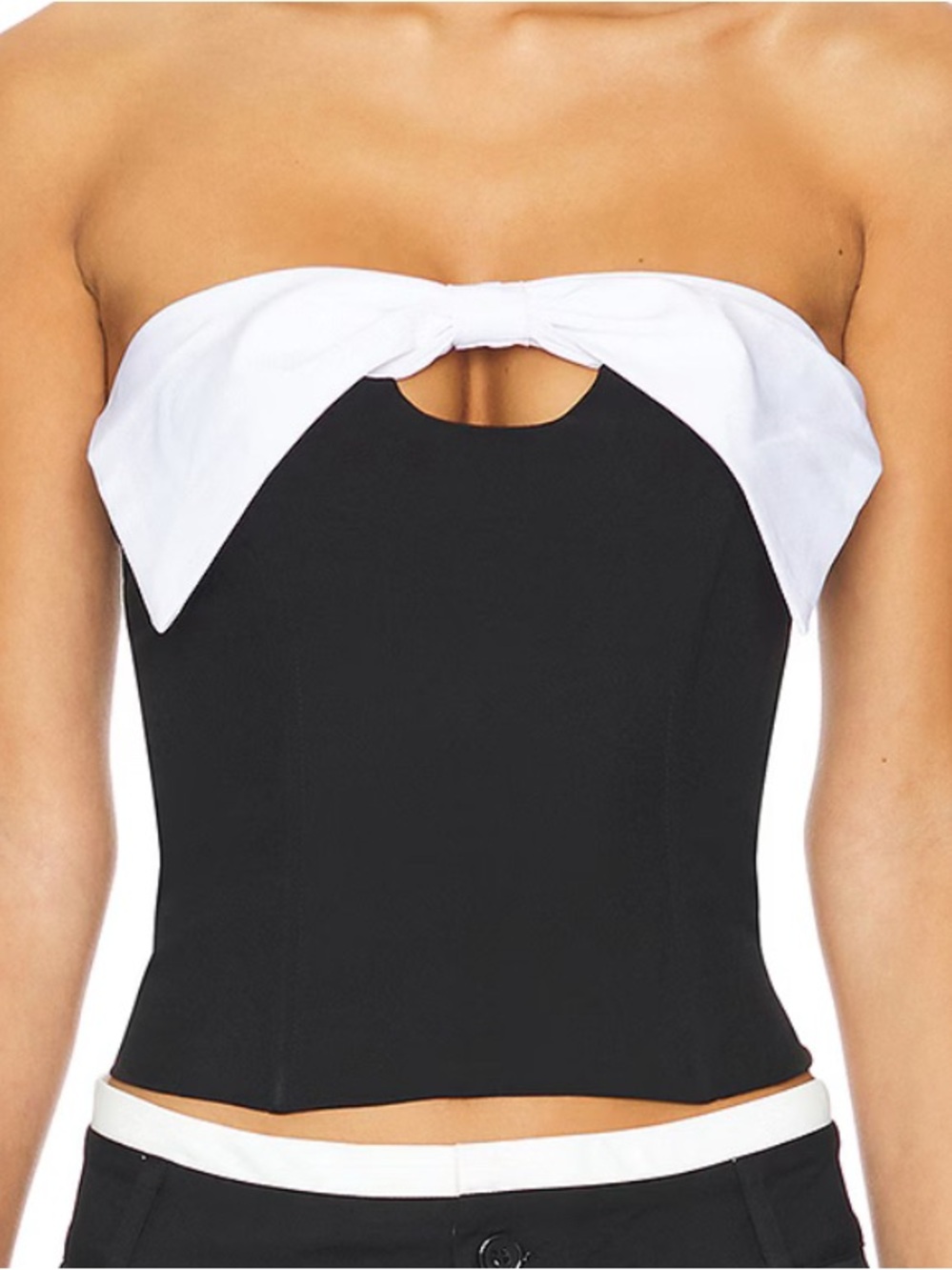 Strapless Black Top with White Bow Accent